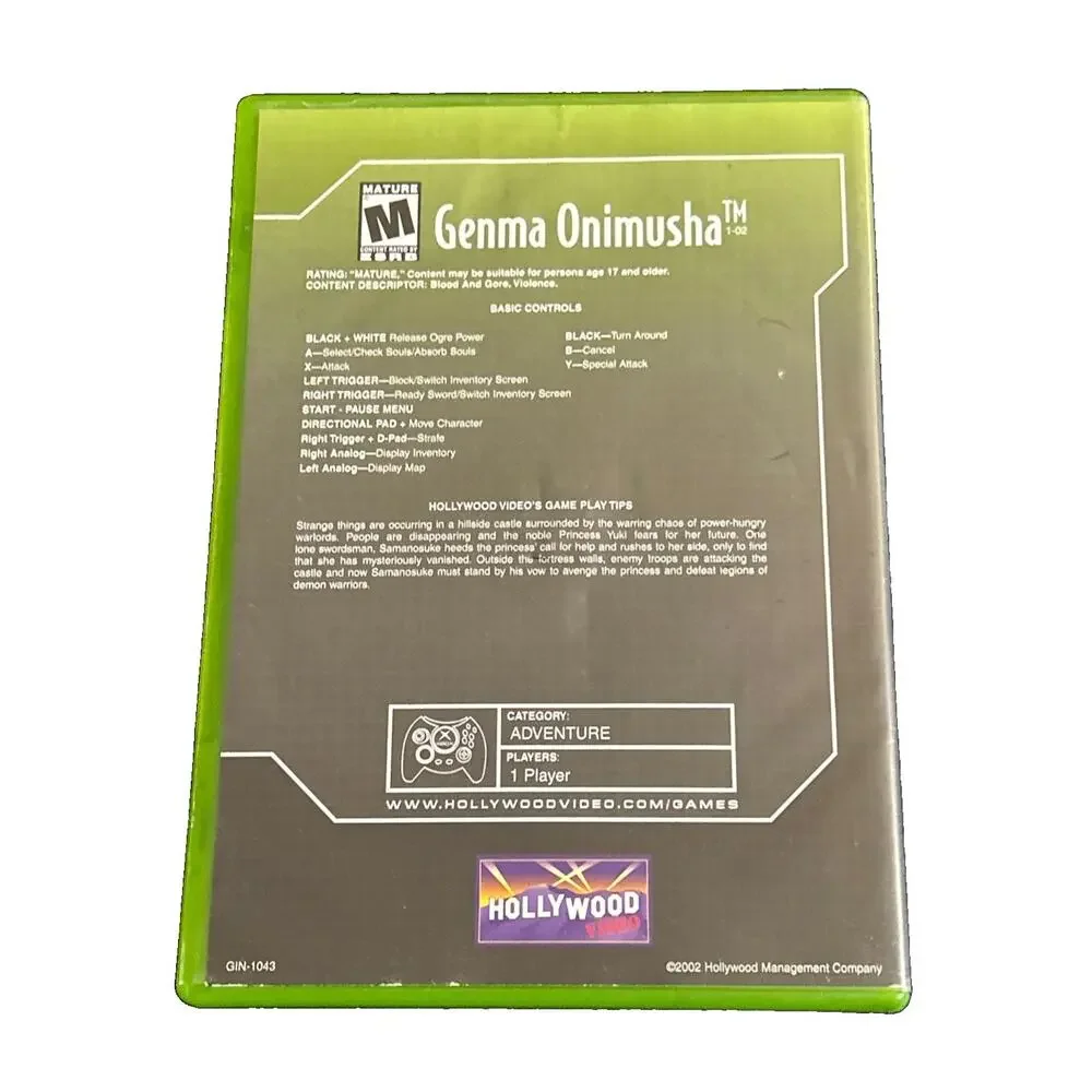 Genma Onimusha Microsoft Xbox 2002 No Manual Tested & Working